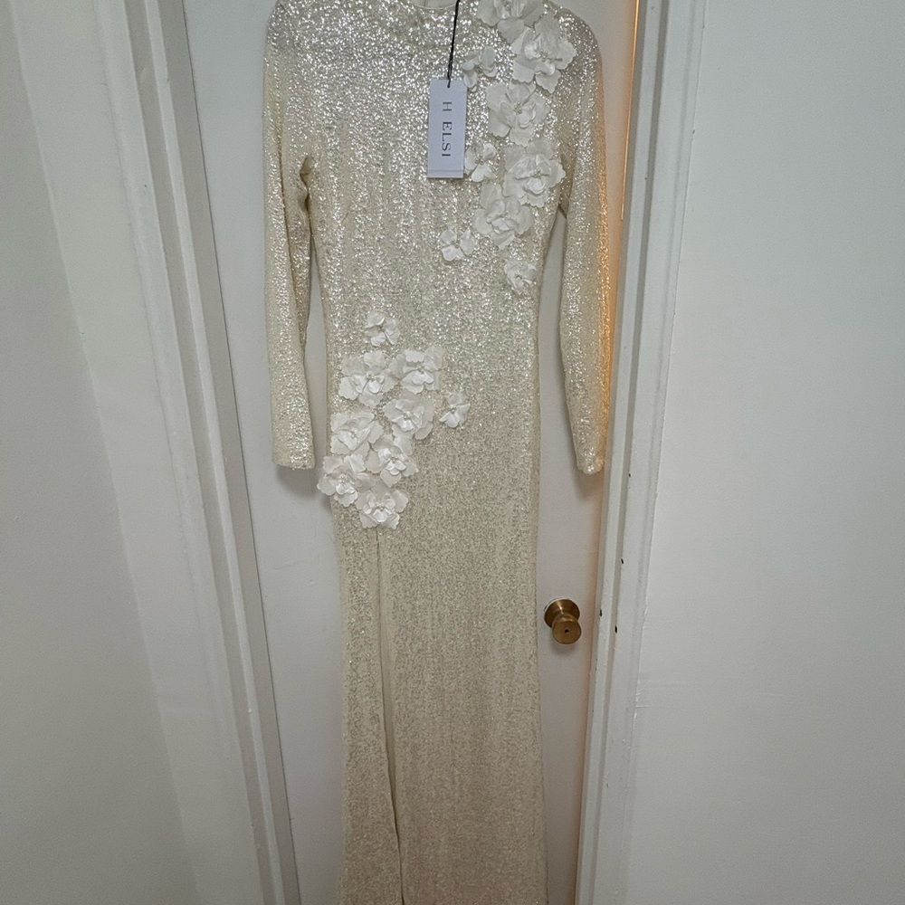 Elegant Sequin Gown with Floral Appliqué